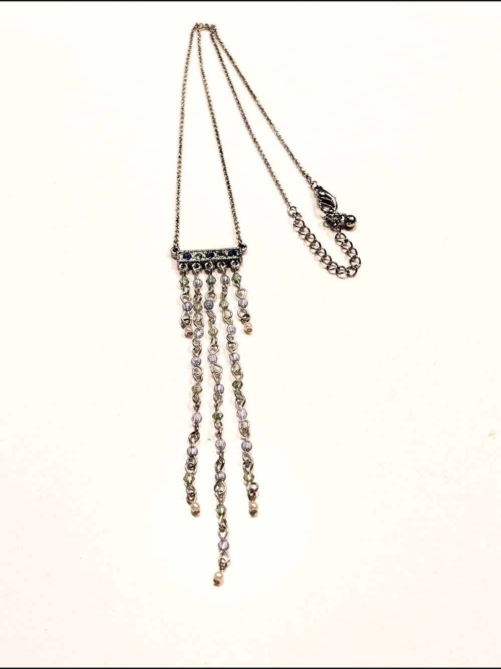 Vintage Silver Art Deco Rhinestone Pearl Adjustable Necklace